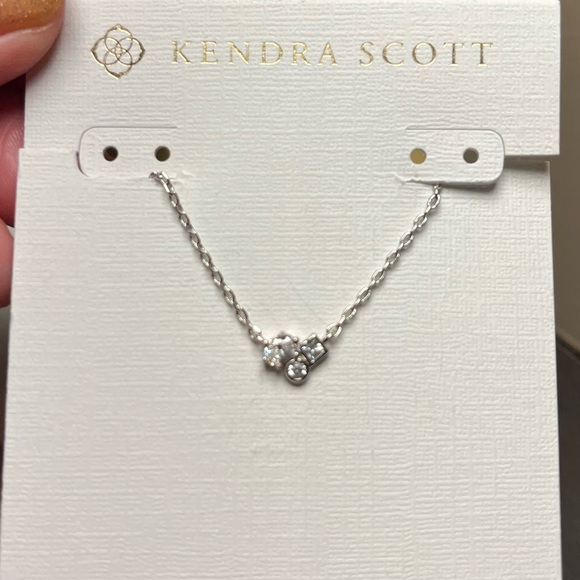 Kendra Scott Adjustable Rhodium Plated Henry Short Pendant Necklace w/White CZ - Picture 4 of 11